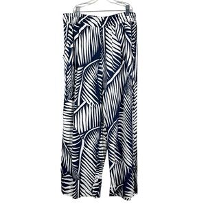 Panama Jack Linen Pull On Palm Leaf Printed Wide Leg Pants Large L Tropical